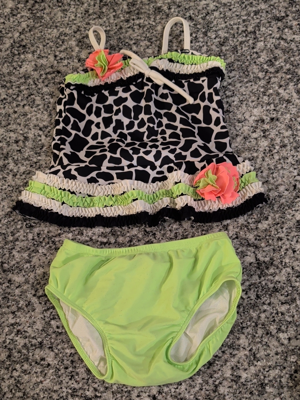 Isobella & Chloe Neon Green and Coral Pink Swimwear Label Detail